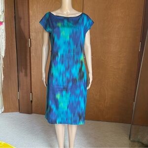 Elie Tahari Blue and Green Midi Dress